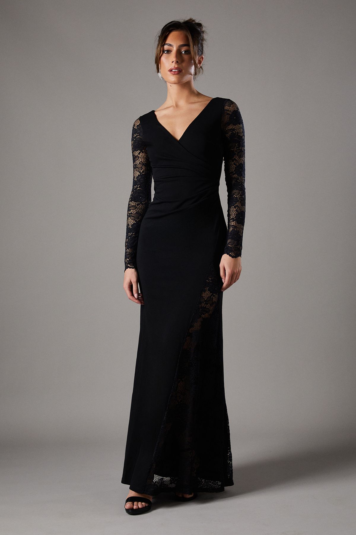 Coast Long Sleeve Maxi Dress With Lace Black image 1