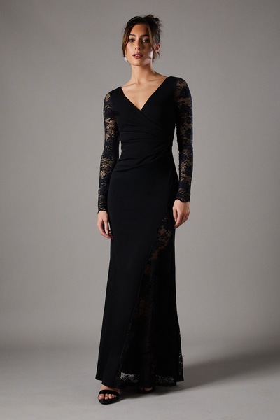Coast Long Sleeve Maxi Dress With Lace Black