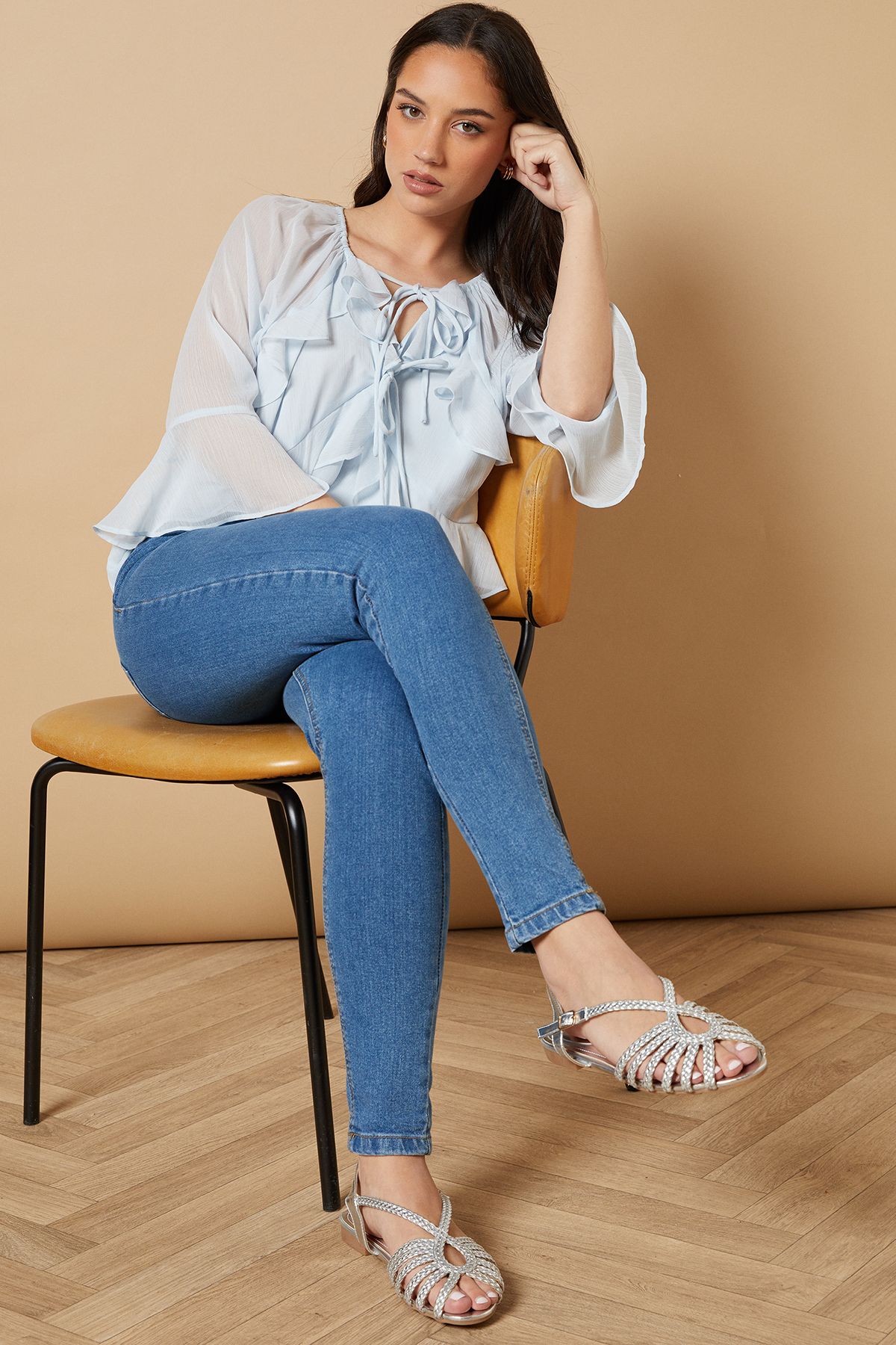 Oasis Bronte Faux Leather Plaited Peeptoe Strappy Flat Sandals Silver image 1