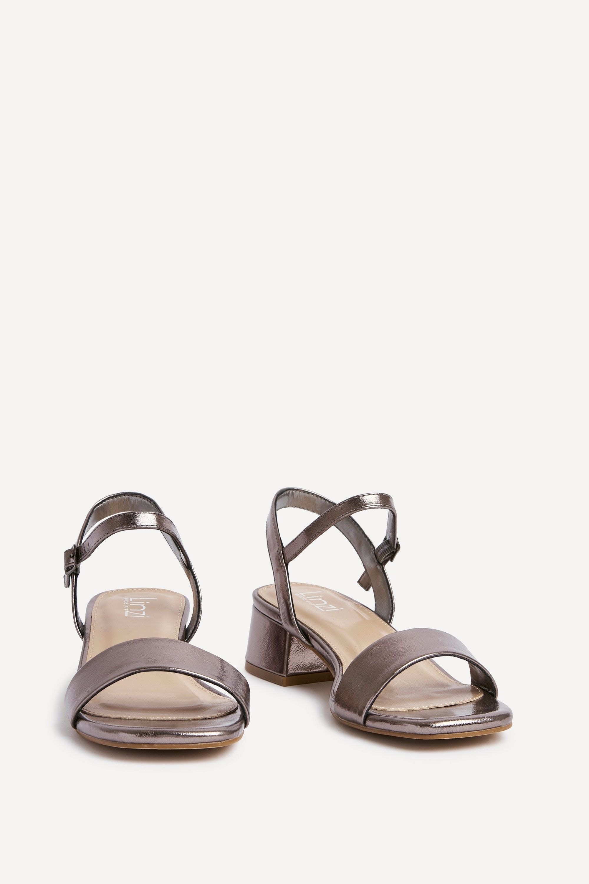 Linzi Carlie Wide Fit Pewter Faux Leather Low Block Heel image 3