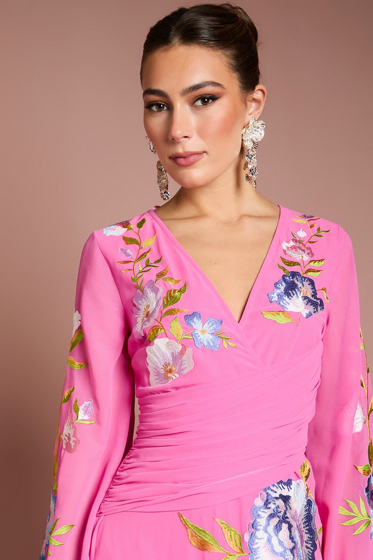 Coast Embroidered V Neck Wrap Midi Dress Hot Pink image 5