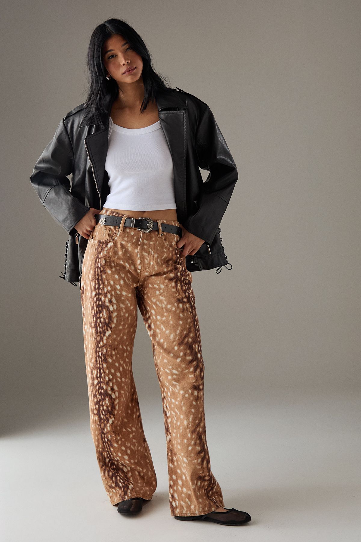 Warehouse Deer Print Straight Leg Denim Jean Animal image 2