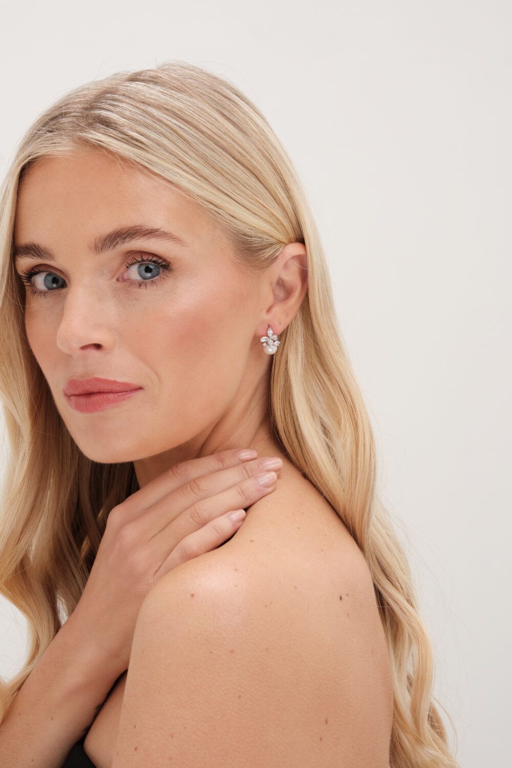 Jon Richard Rhodium Plated Leaf Cubic Zirconia And Pearl Earrings image 2