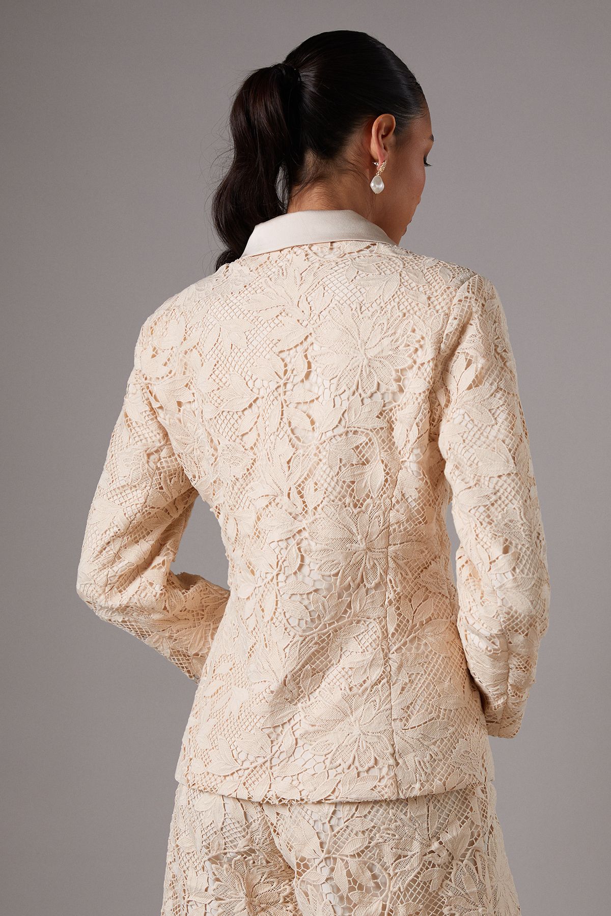 Coast Lace Double Breasted Blazer With Satin Lapel Champagne image 3