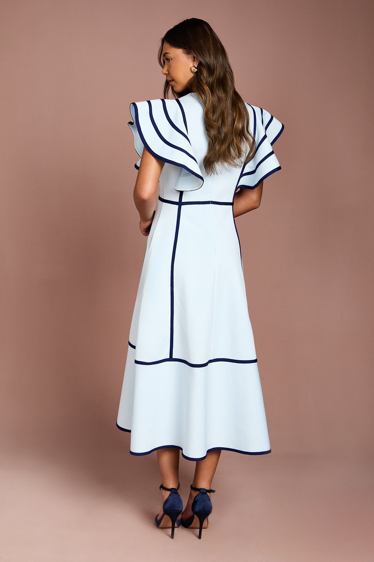 Coast Shoulder Piped Bandage Midi Dress Pale Blue image 3