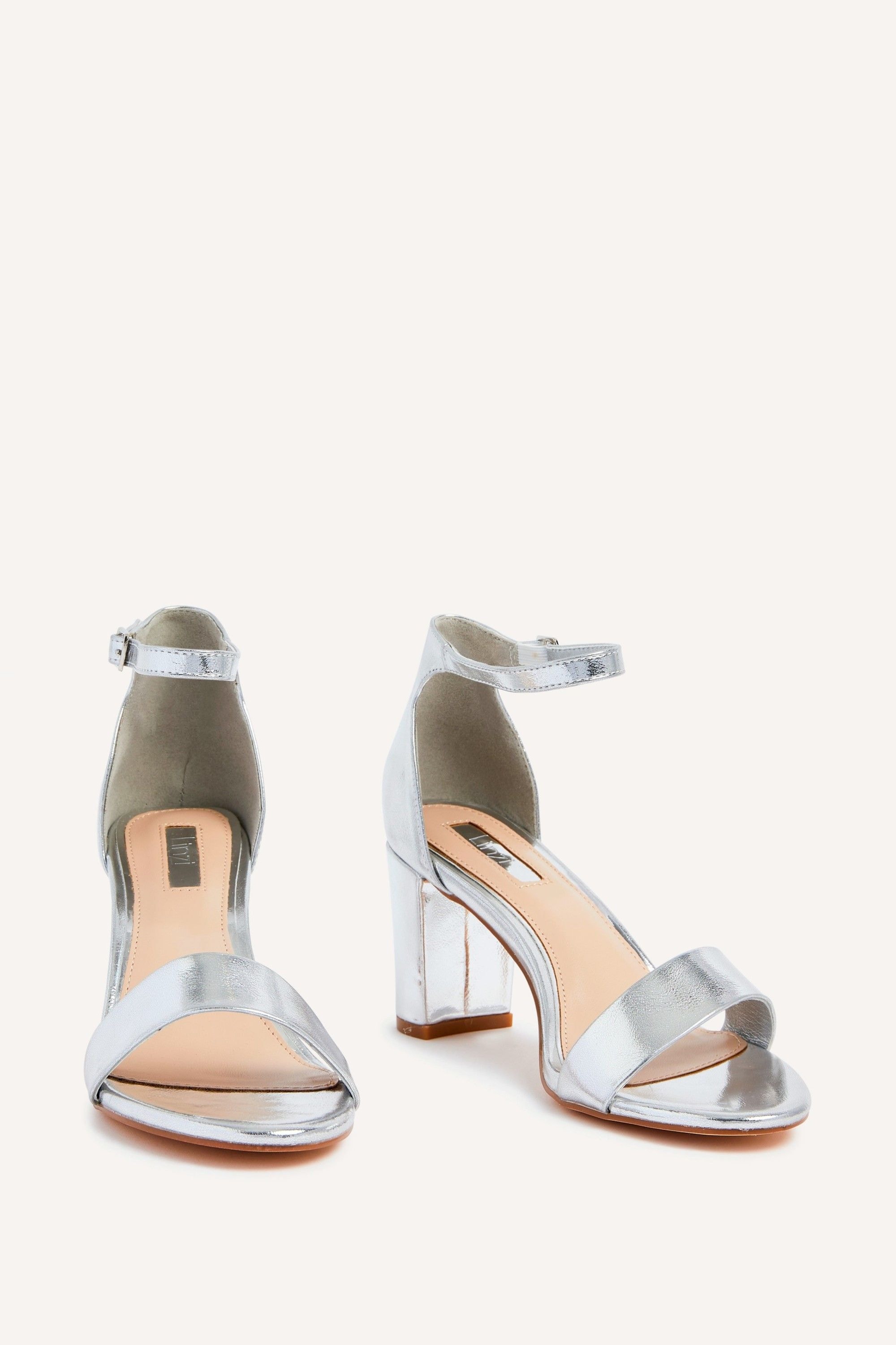 Linzi Frankie Silver Faux Leather Barely There Closed Back Block Heeled Sandal image 3