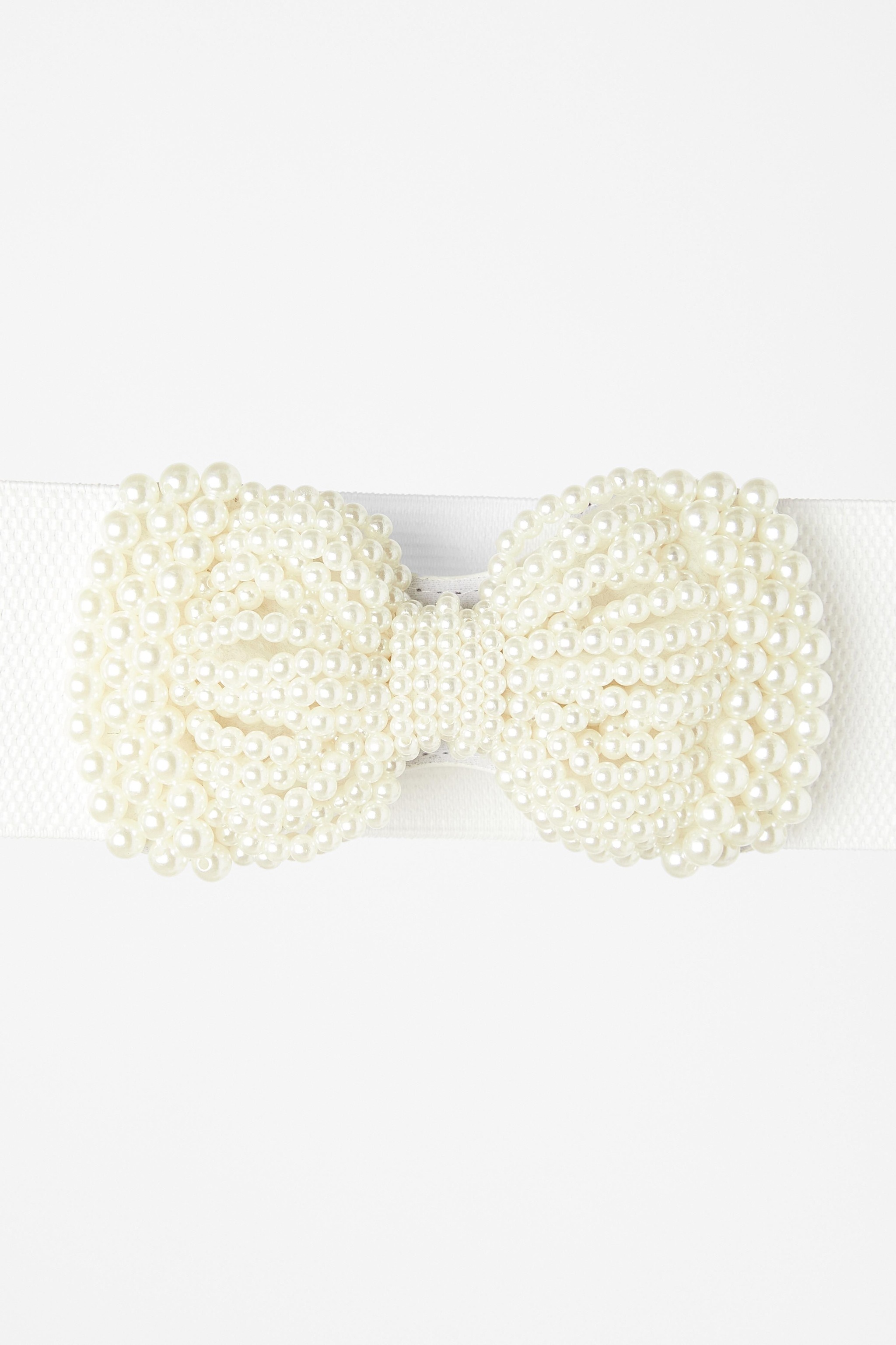 Quiz White Pearl Bow Stretch Belt image 3