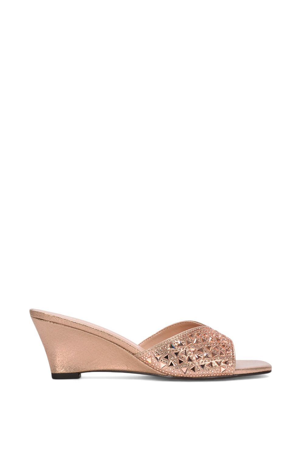 XY London 'Georgia' Wedge Heel Diamante Square Peep Toe Heeled Mule Sandals