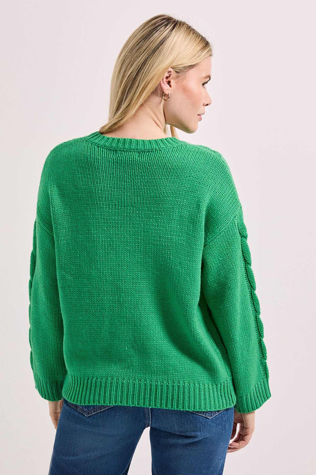 Dorothy Perkins Cable Knitted Crew Neck Jumper Bright Green image 3