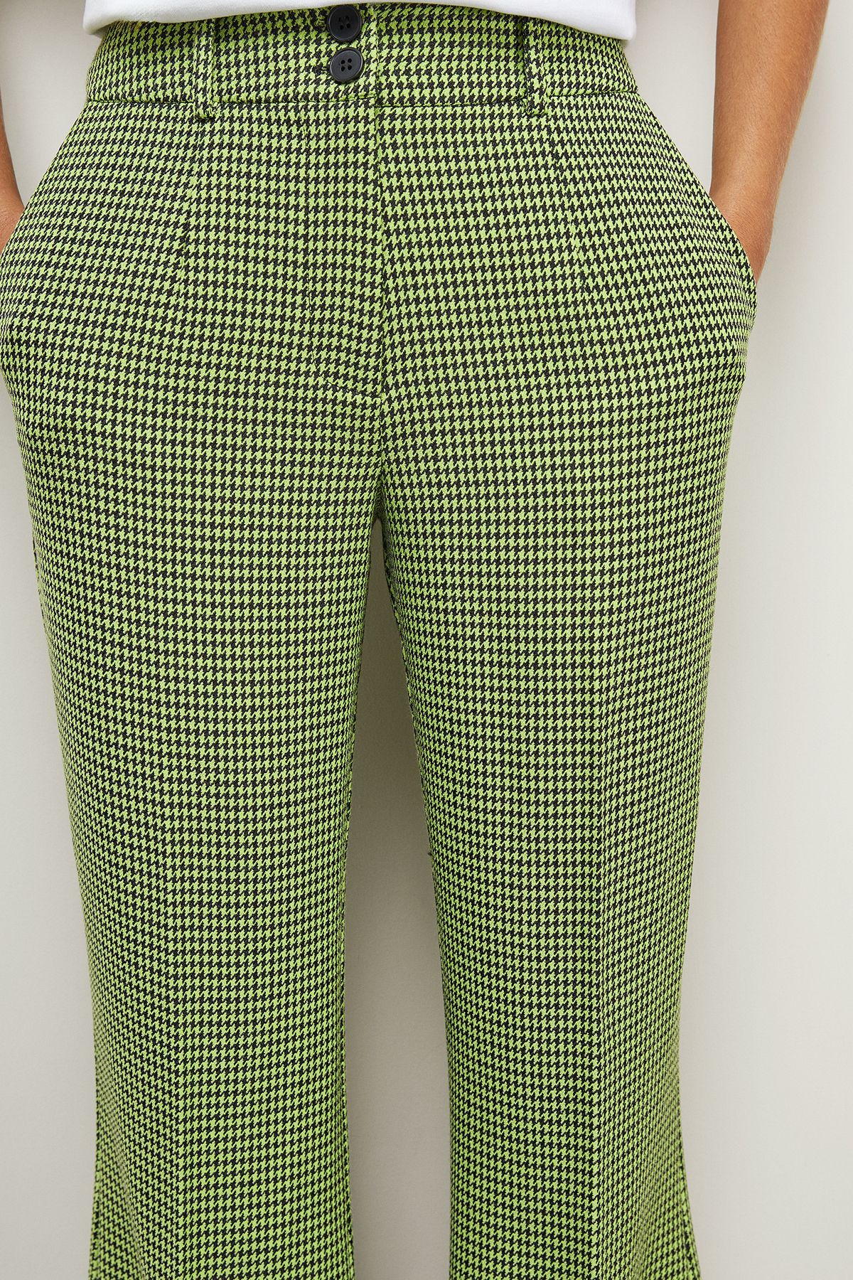 Warehouse Lime Dogtooth High Waist Deep Waistband Trouser Co-Ord Lime image 4
