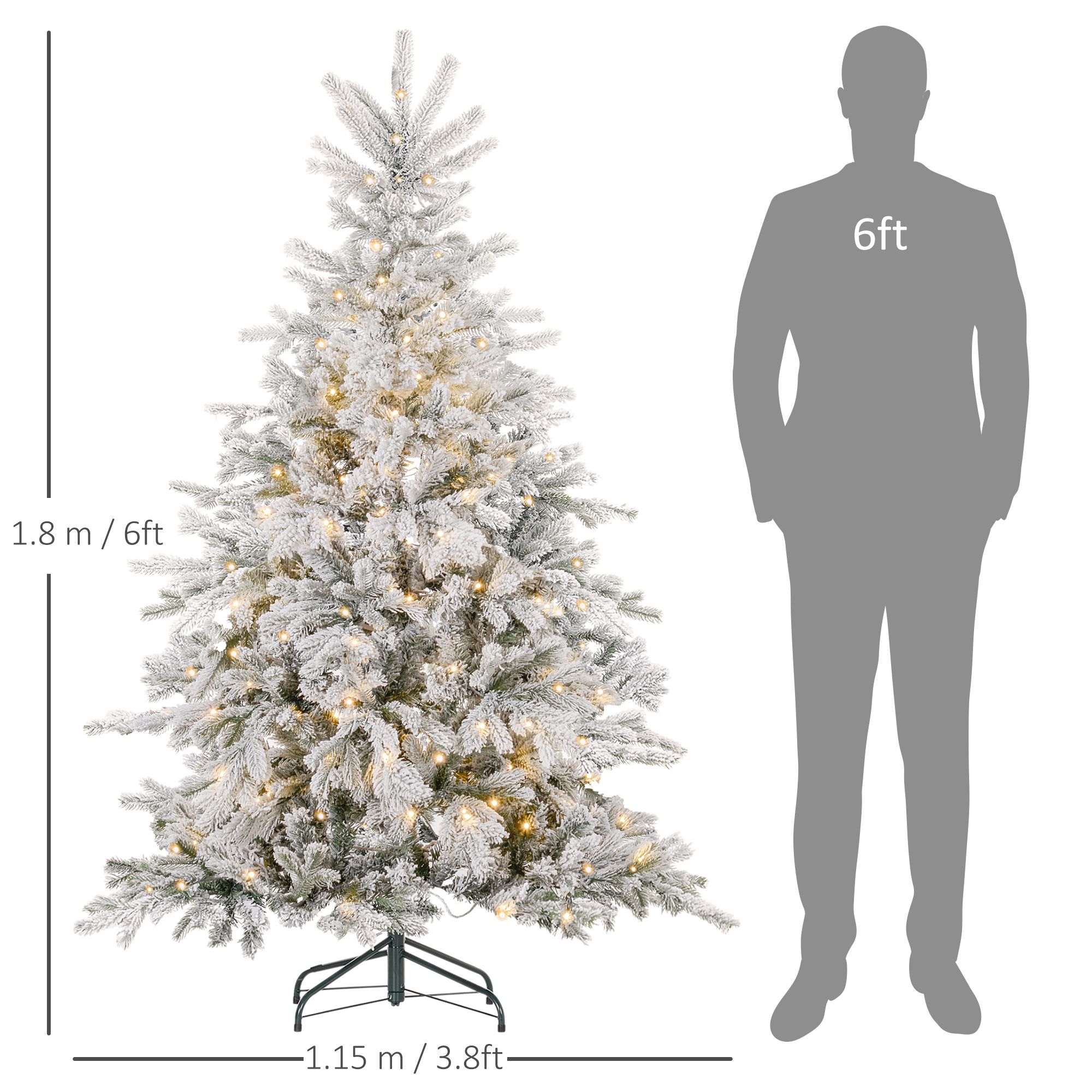 HOMCOM Artificial Prelit Christmas Tree, Snow Xmas Tree with LED Lights image 3
