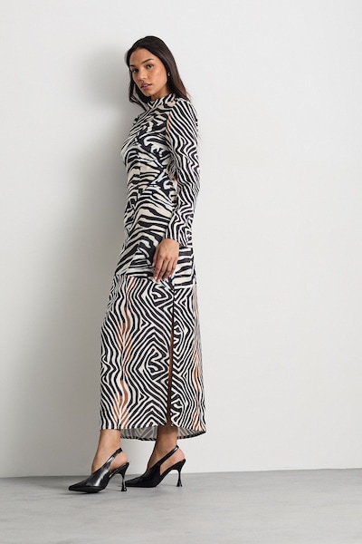 Warehouse Zebra Printed Satin Panelled Maxi Dress Animal
