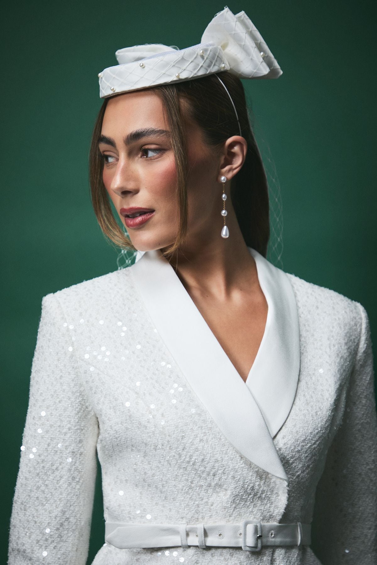 Coast Lisa Tan Boucle Sequin Fitted Jacket With Belt White image 2