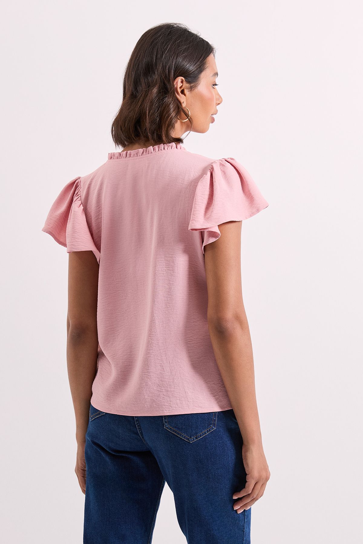 Dorothy Perkins Frill Sleeve Tie Front Top Blush image 3