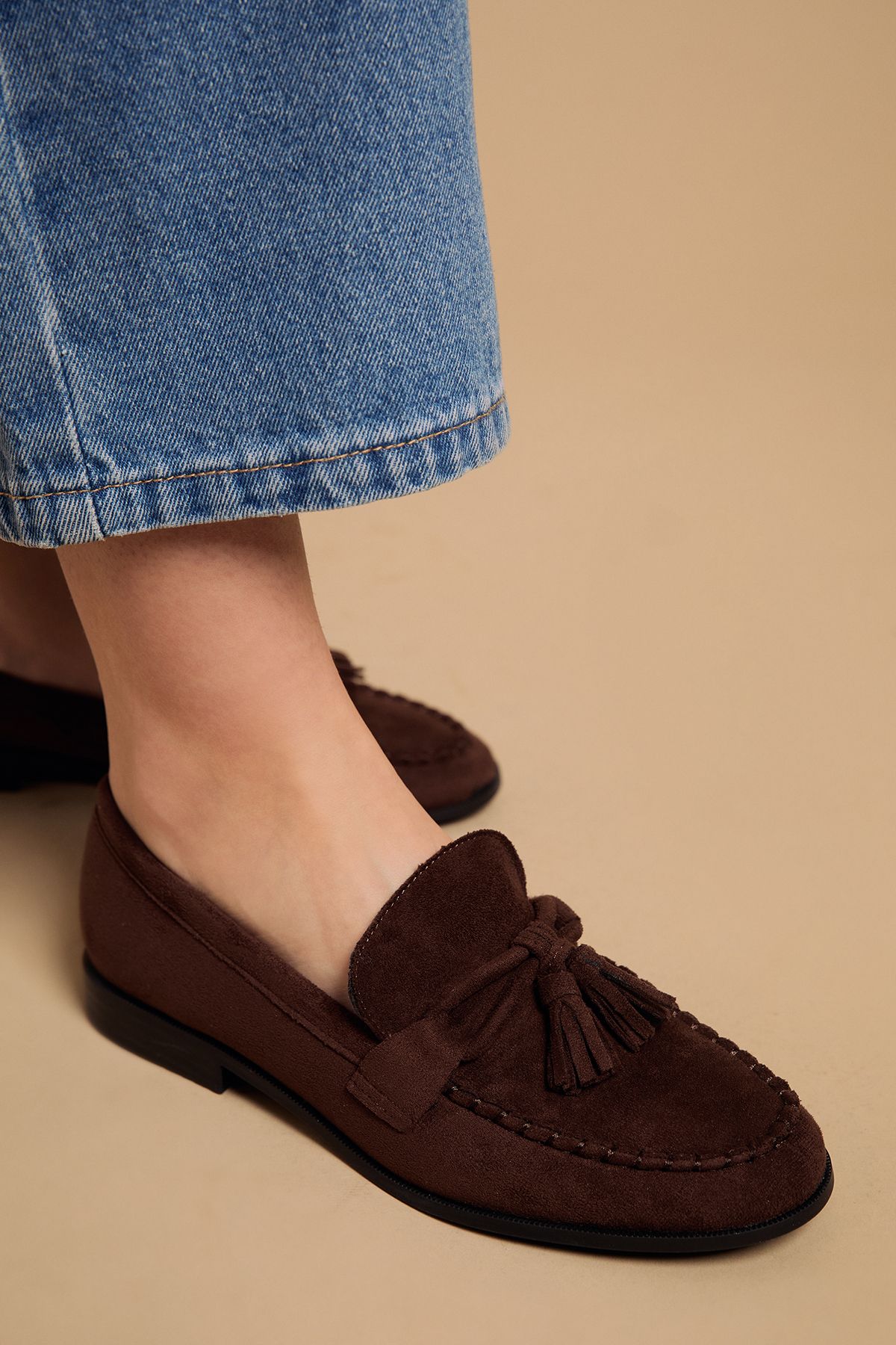 Oasis Toni Faux Suede Tassel Loafers Brown image 3