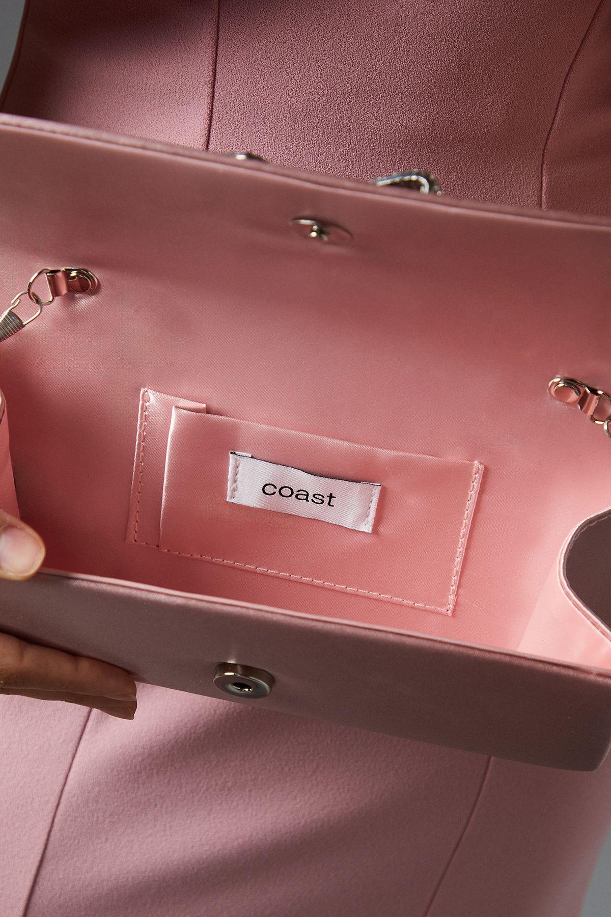 Coast Galaxy Satin Diamante Bow Brooch Clutch Bag Blush image 3