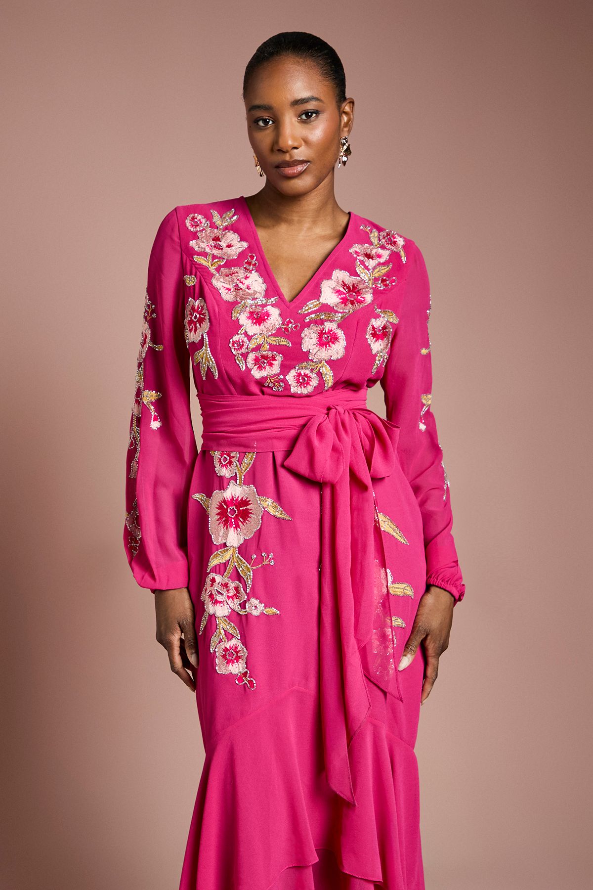 Coast Sequin Embellished And Embroidered High Low Maxi Dress Raspberry image 2