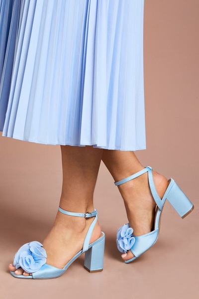 Coast Paloma Corsage Detail High Block Heeled Sandals Blue
