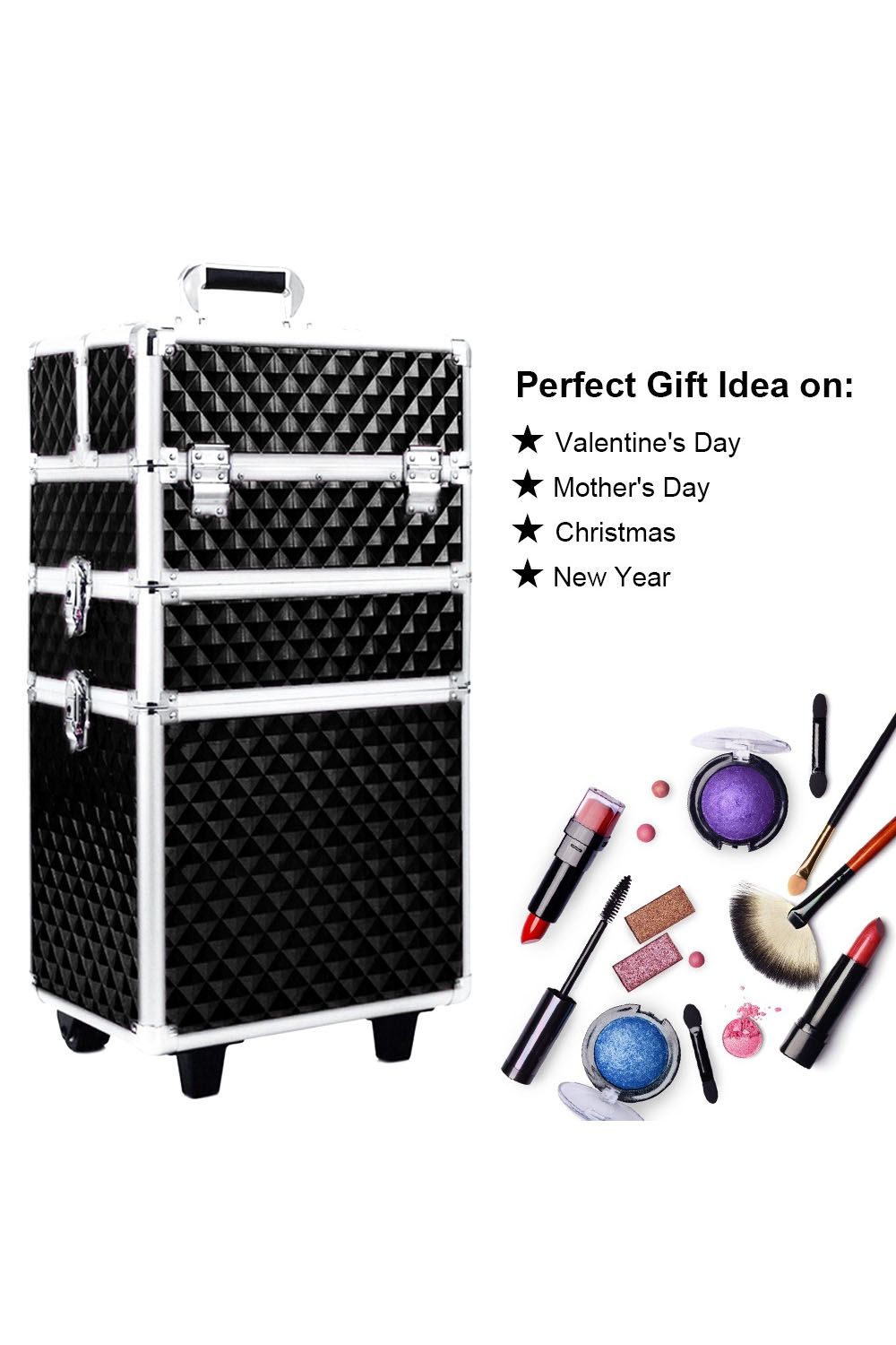 Living and Home Diamond Pattern Cosmetic Makeup Train Case image 5