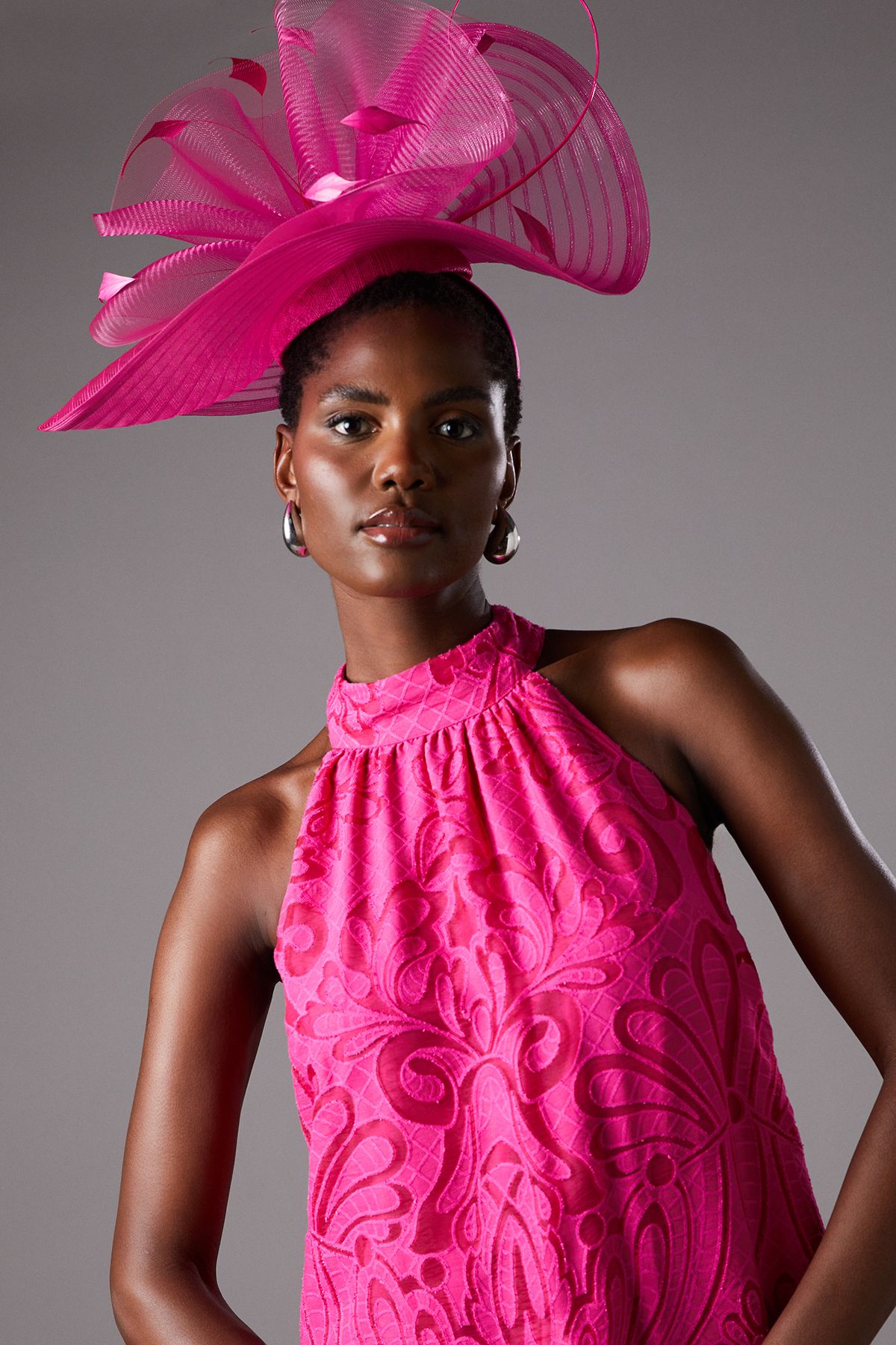 Coast Halter Burnout Jacquard Maxi Holiday Dress Pink image 3