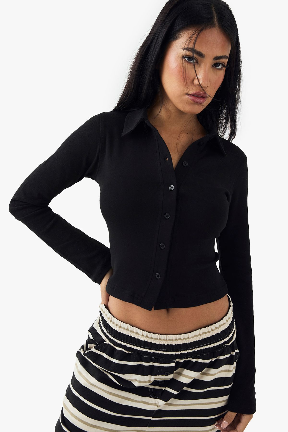 DSGN Studio DSGN Studio Button Through Collared Fitted Top Black image 5
