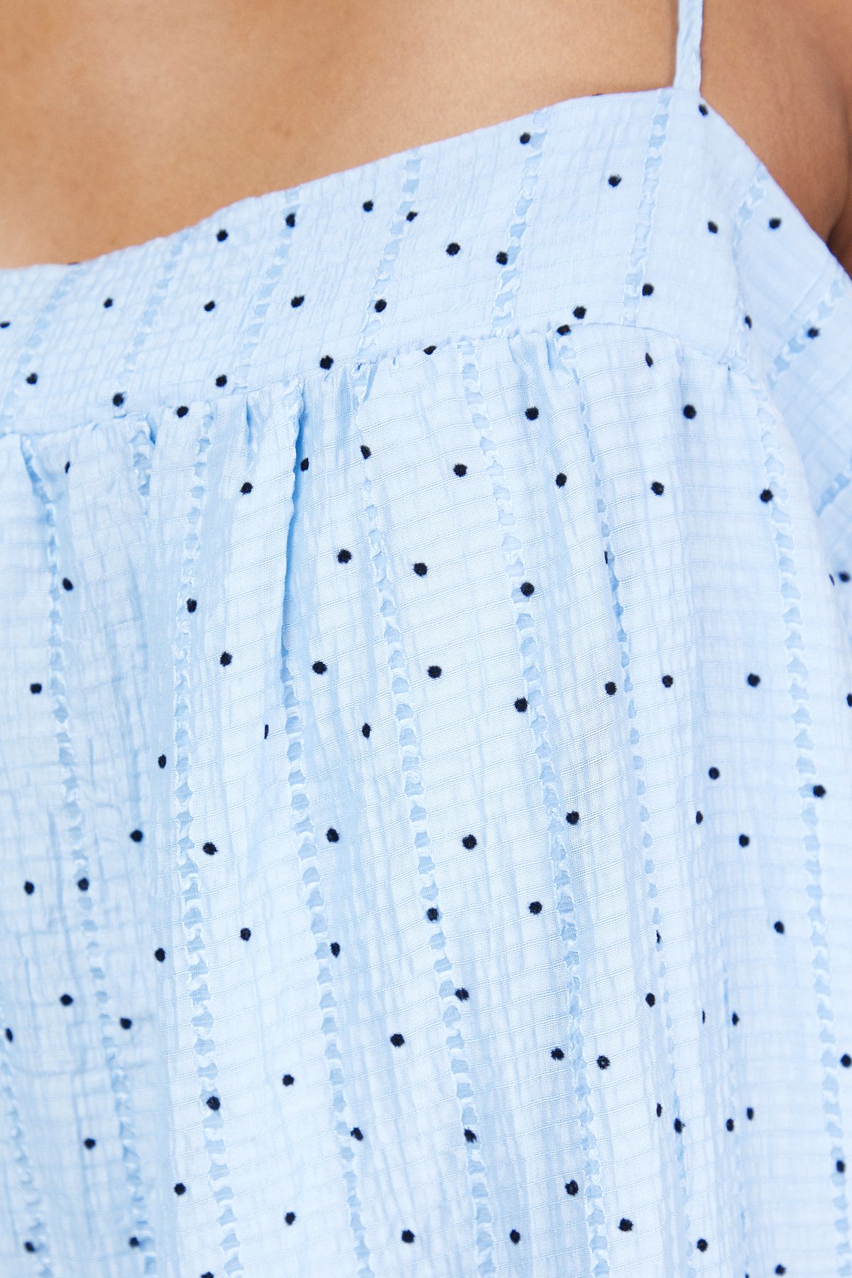 Warehouse Spot Organza Strappy Bubble Hem Mini Dress Blue image 5