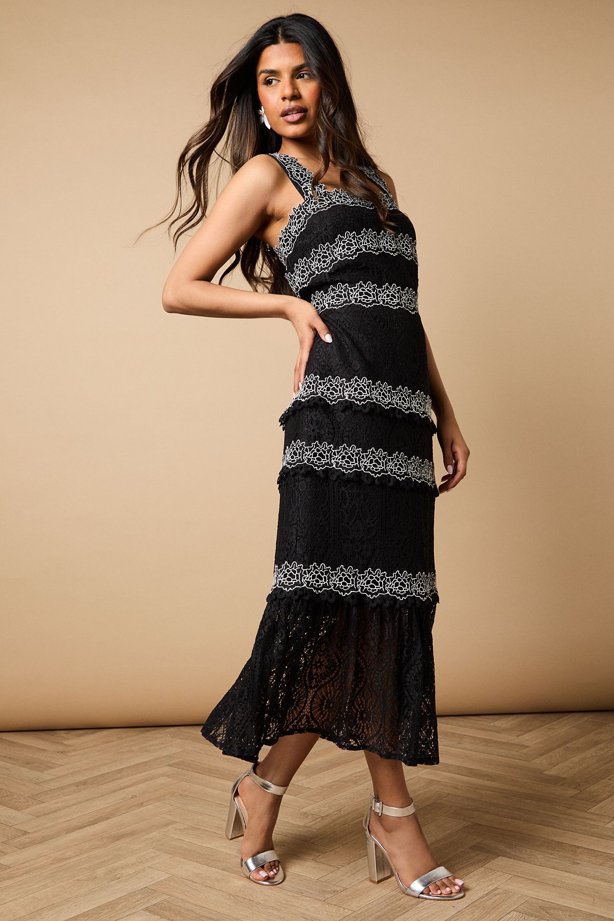 Oasis Milla Covered Buckle High Block Heel Sandals Silver image 2