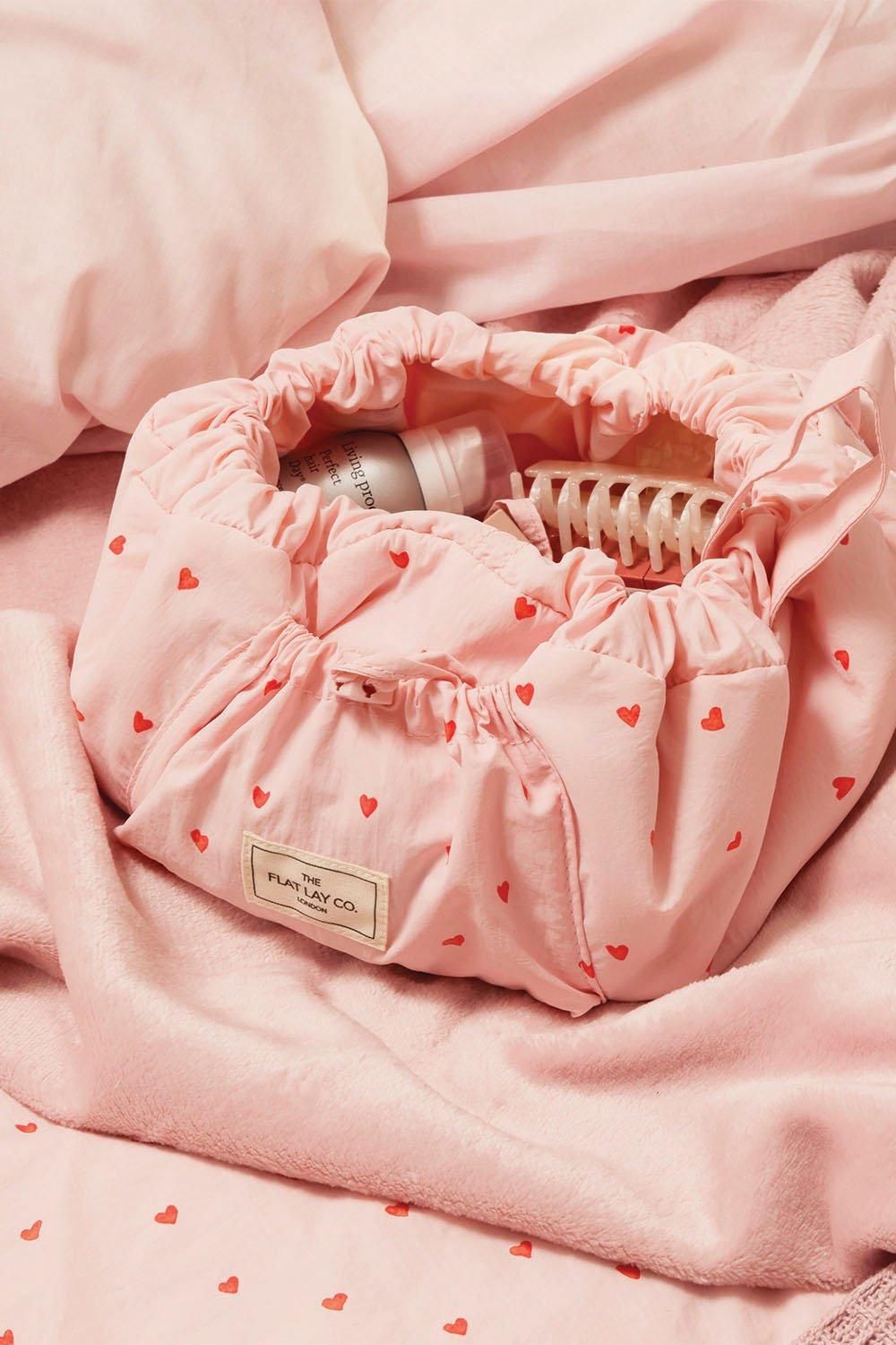 The Flat Lay Co Drawstring Makeup Bag in Sweet Pink Hearts Parachute Multi image 6