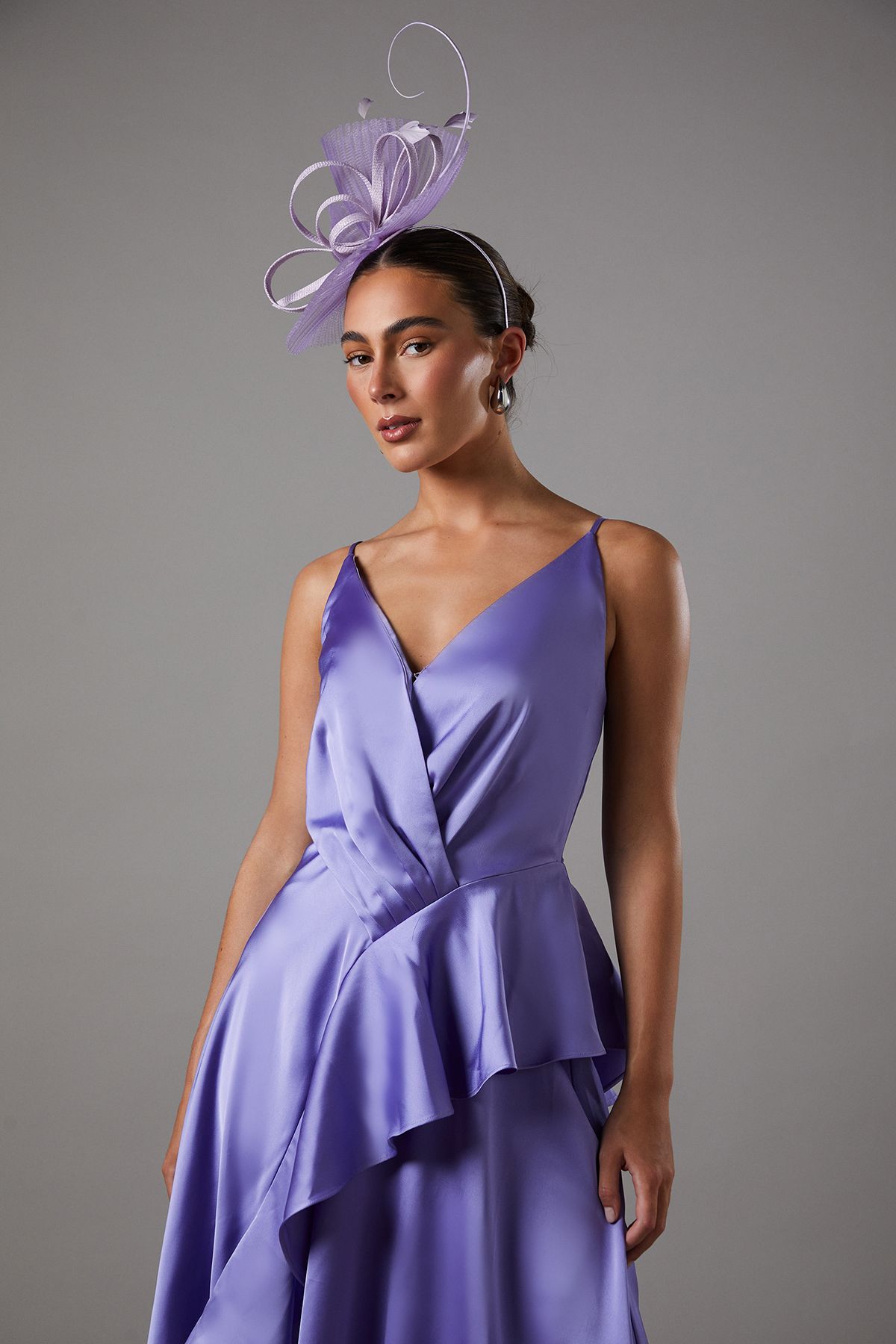 Coast Plunge V Frill Skirt Strappy Midi Dress Purple image 2