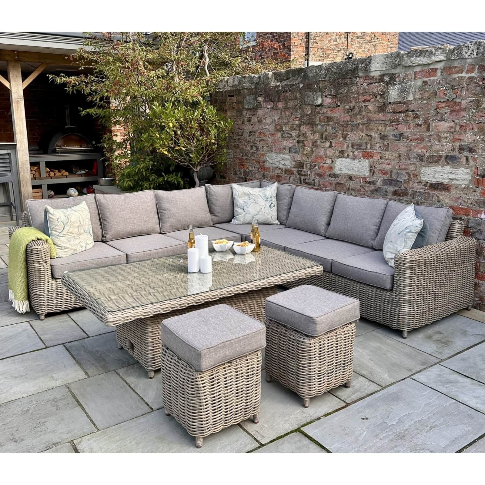 Sostter Outdoor Corner Lounge Set with Riser Table and Stools Beige image 1
