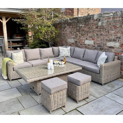 Sostter Outdoor Corner Lounge Set with Riser Table and Stools Beige