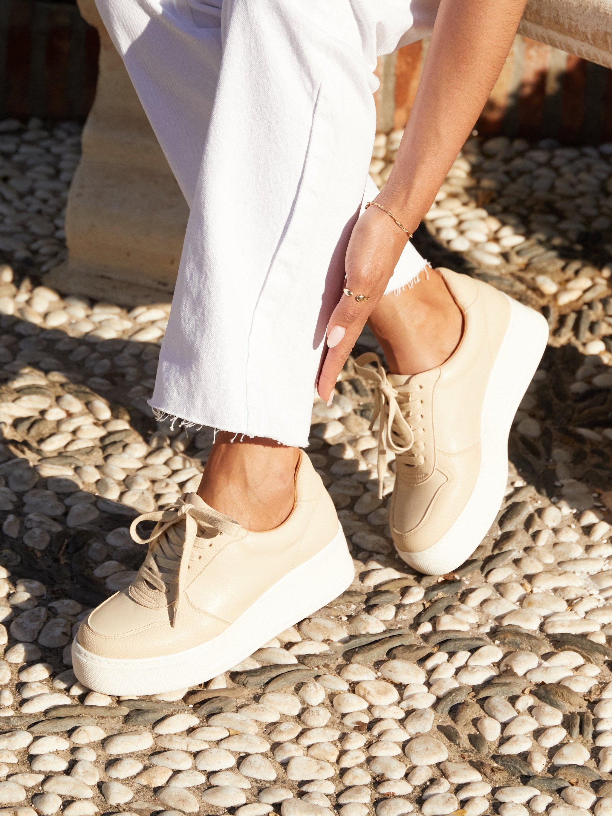 Linzi Twiggy Nude Faux Leather Platform Trainer image 2