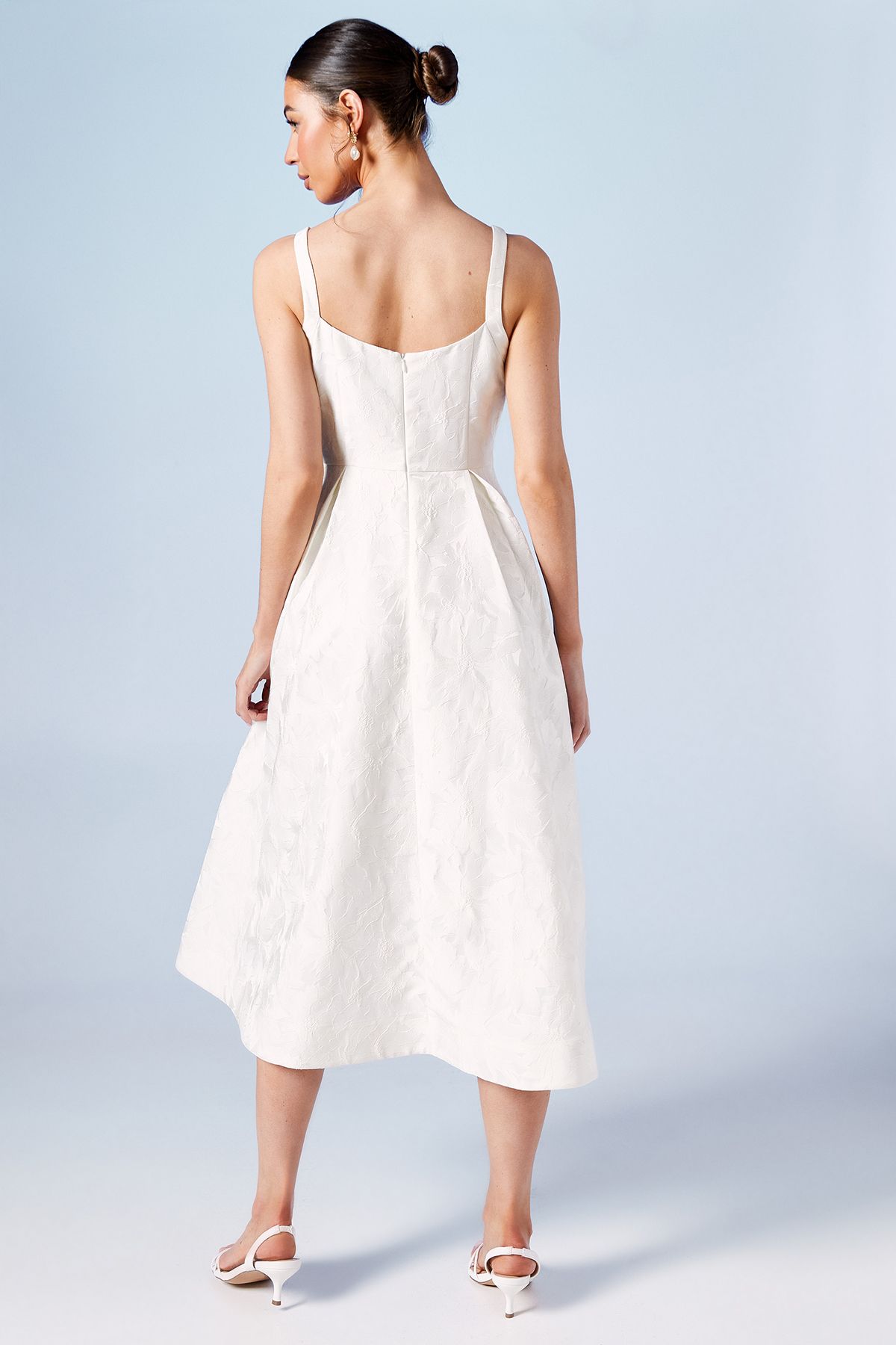 Coast Jacquard Wedding Midi Dress With Tie Detail Ivory image 3