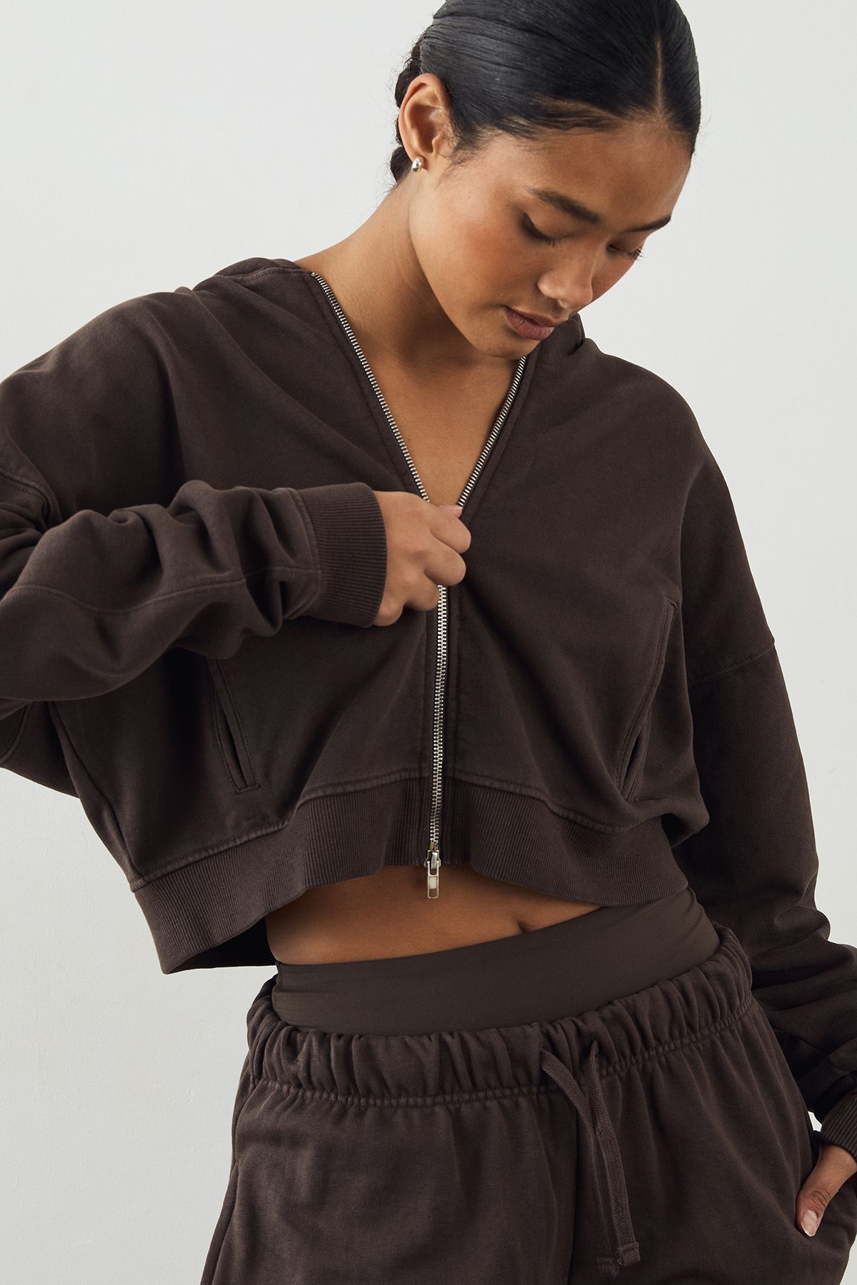 DSGN Studio DSGN Studio Premium Heavyweight Washed Boxy Zip Through Hoodie Chocolate image 4