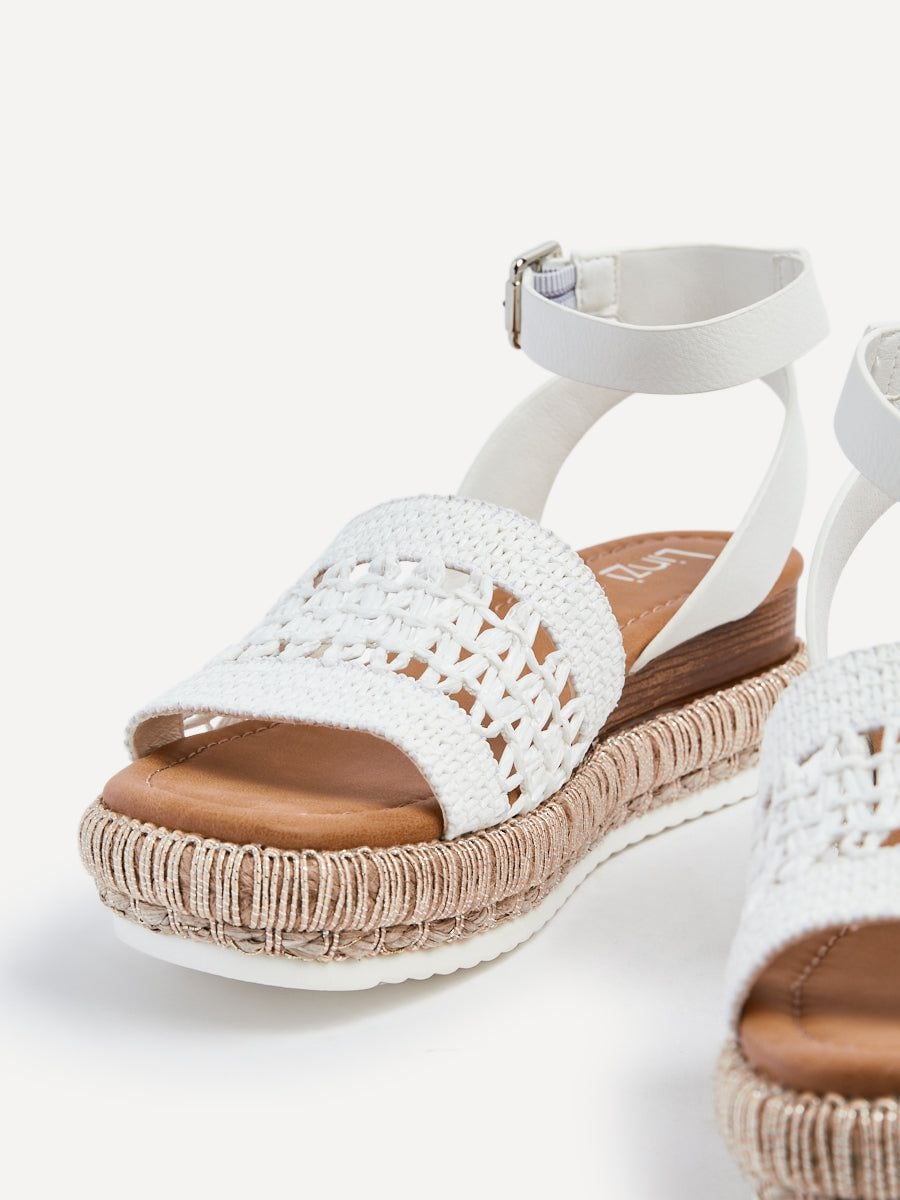 Linzi Evie White Faux Leather Cut Out Woven Espadrille Inspired Platform Wedge image 4