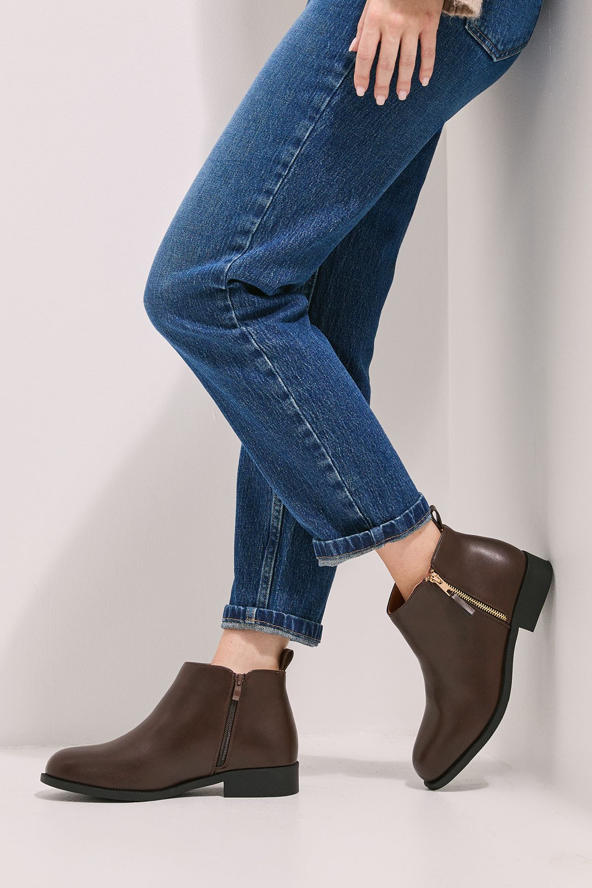 Dorothy Perkins Maddy Side Zip Flat Ankle Boots Brown image 1