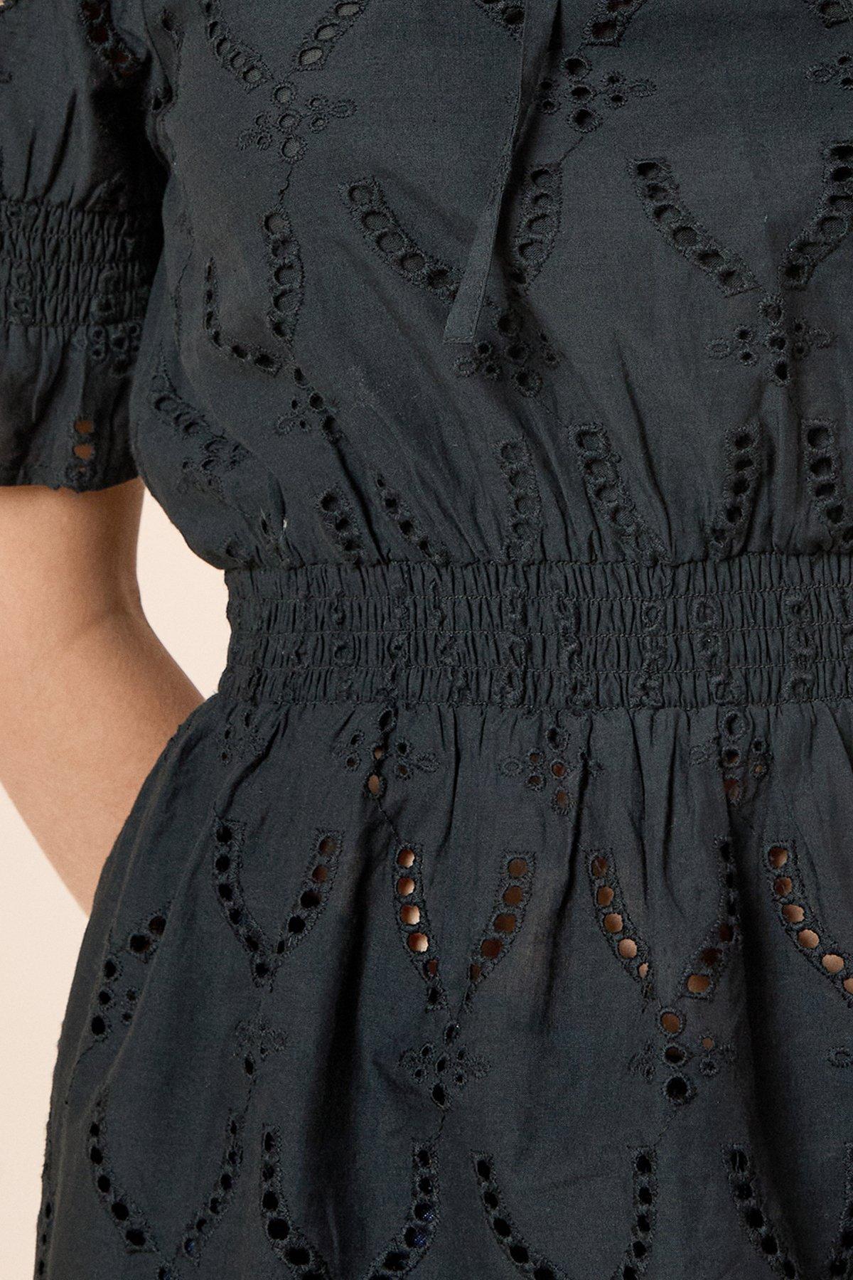 Dorothy Perkins Broderie Shirred Hem Tie Front Top Black image 4