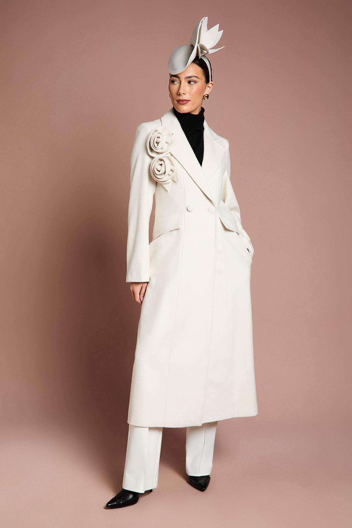 Coast Lisa Tan Occasion Floral Detail Longline Coat Ivory image 1