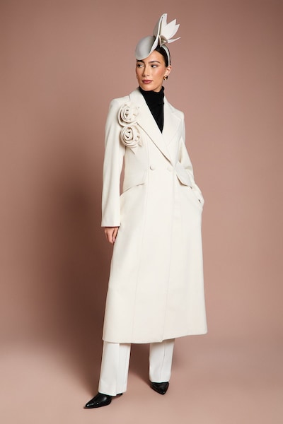 Coast Lisa Tan Occasion Floral Detail Longline Coat Ivory