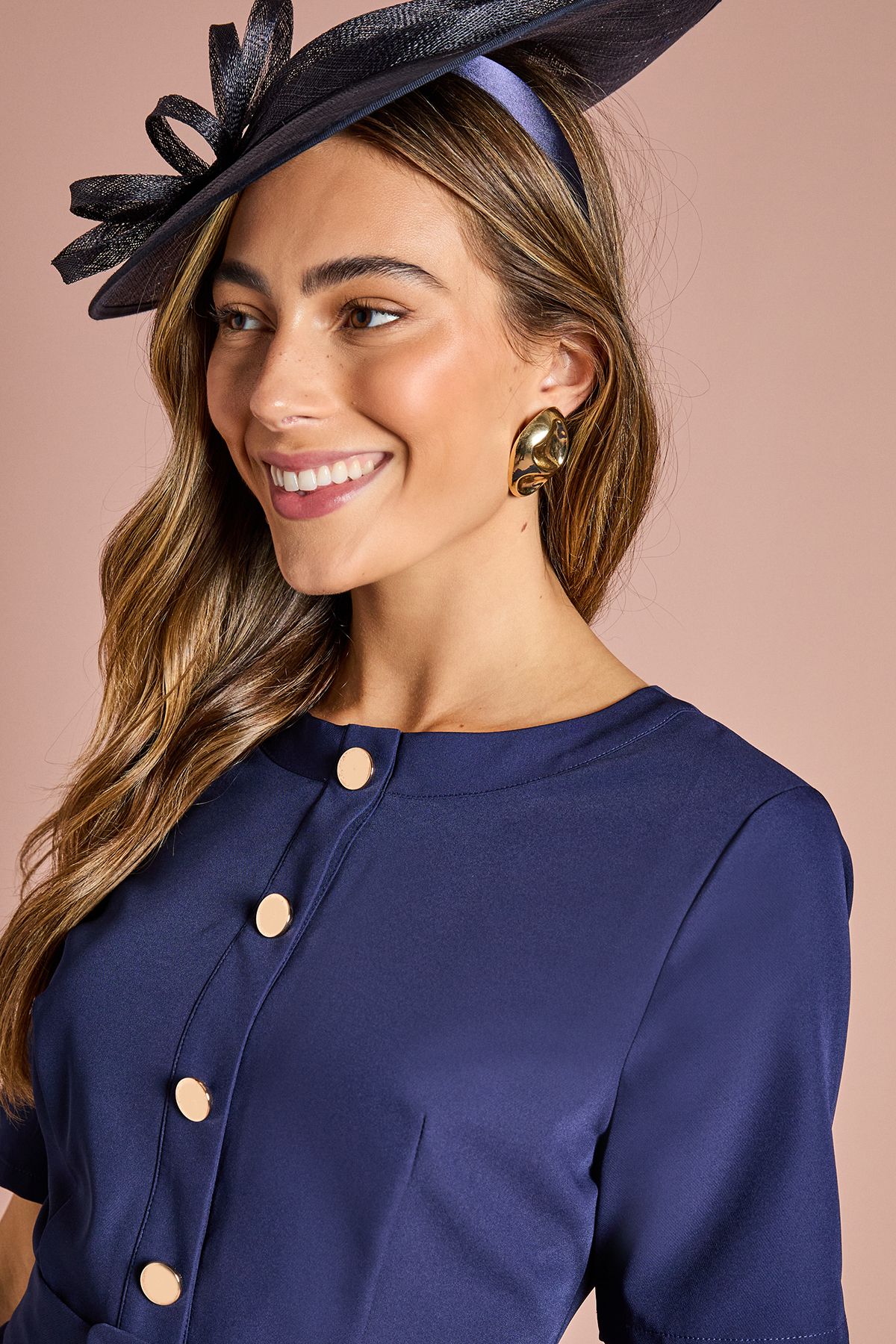 Coast Short Sleeve Button Down Pleated Skirt Midi Dress Navy image 4