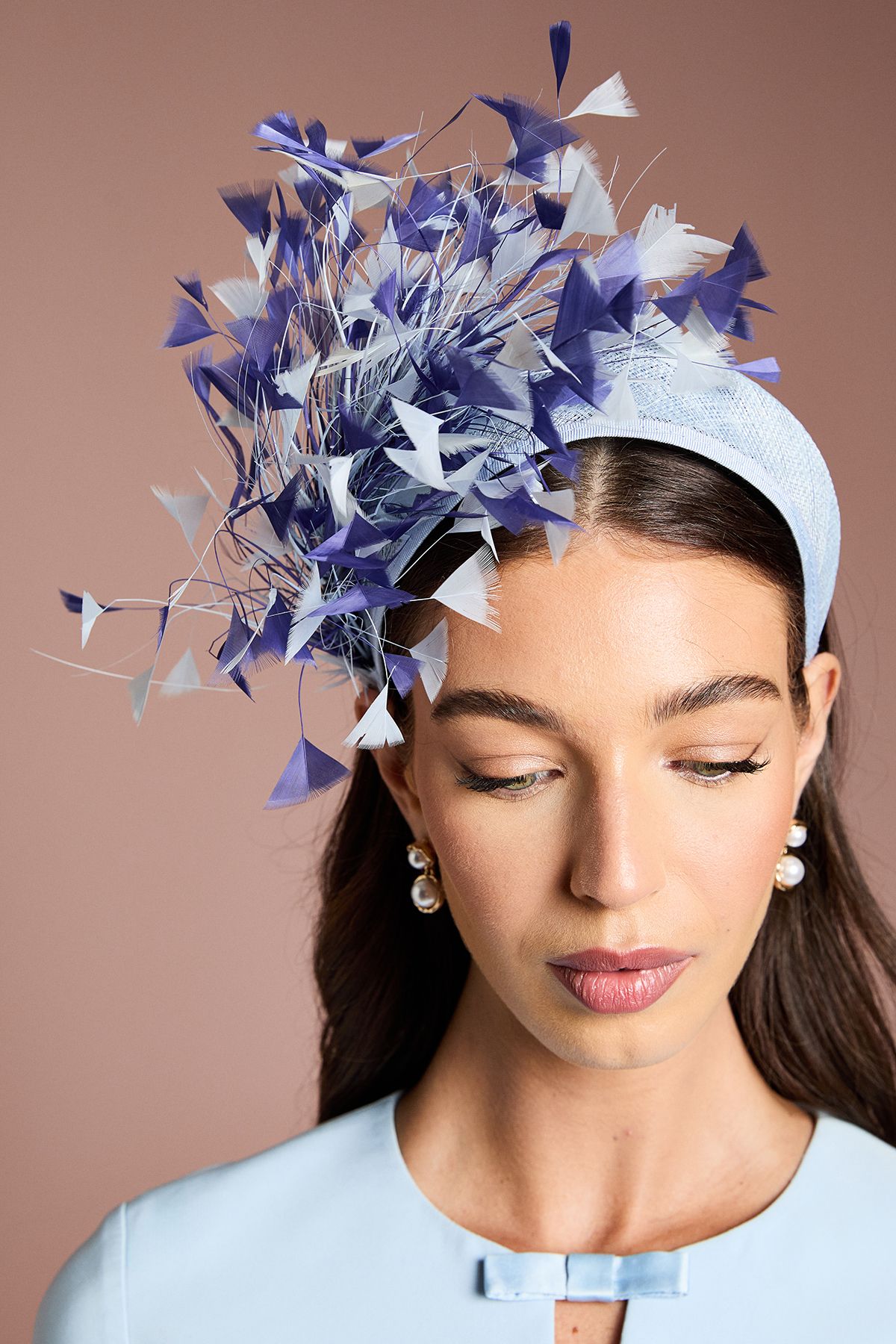 Coast Lisa Tan Feather Detail Fascinator Slate Blue image 3