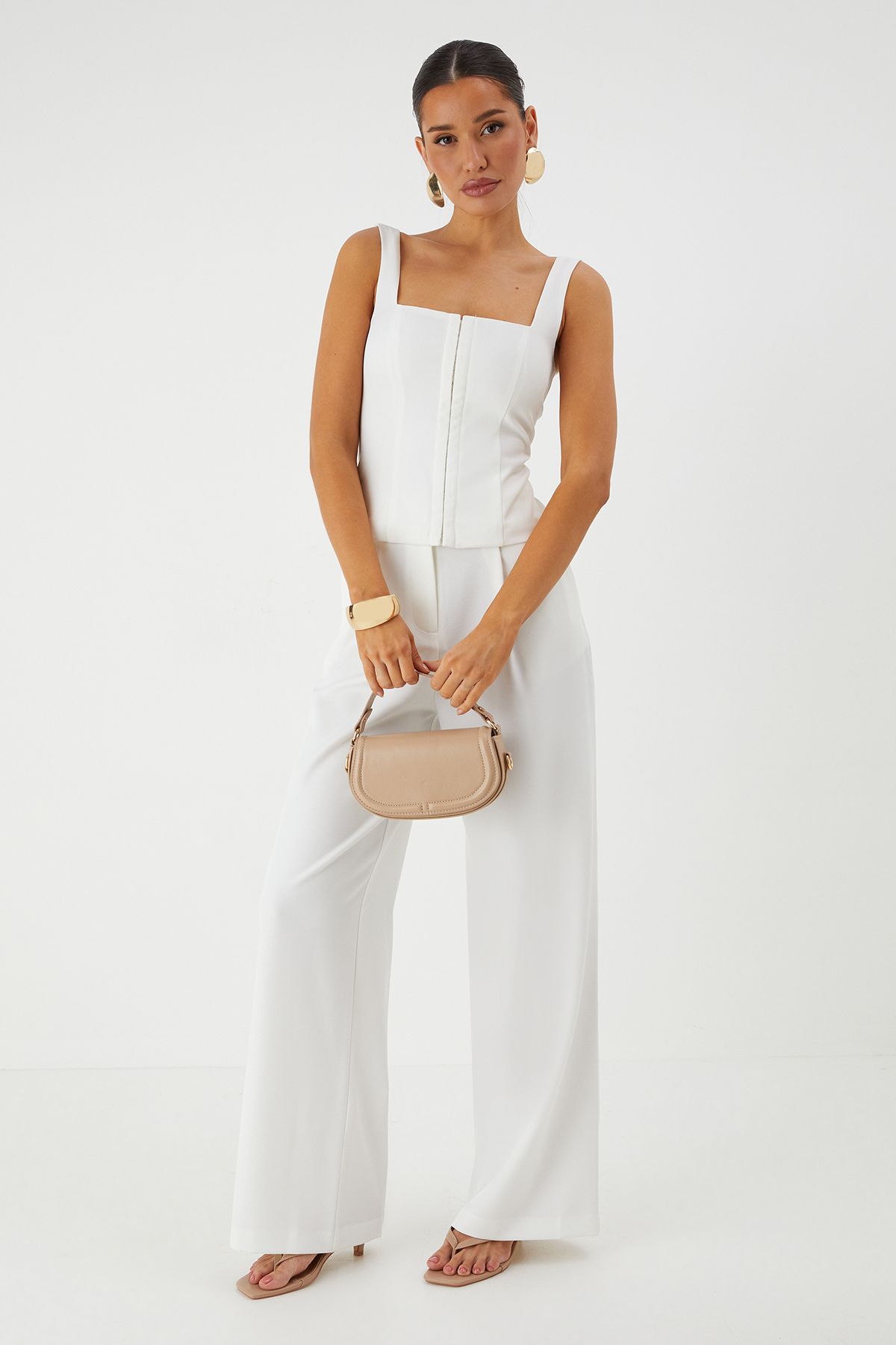 MissPap Tailored Pleat Wide Leg Trousers White image 1