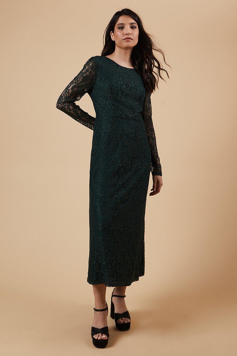 Oasis Petite Occasion Lace Cut Out Back Midi Dress Green image 1