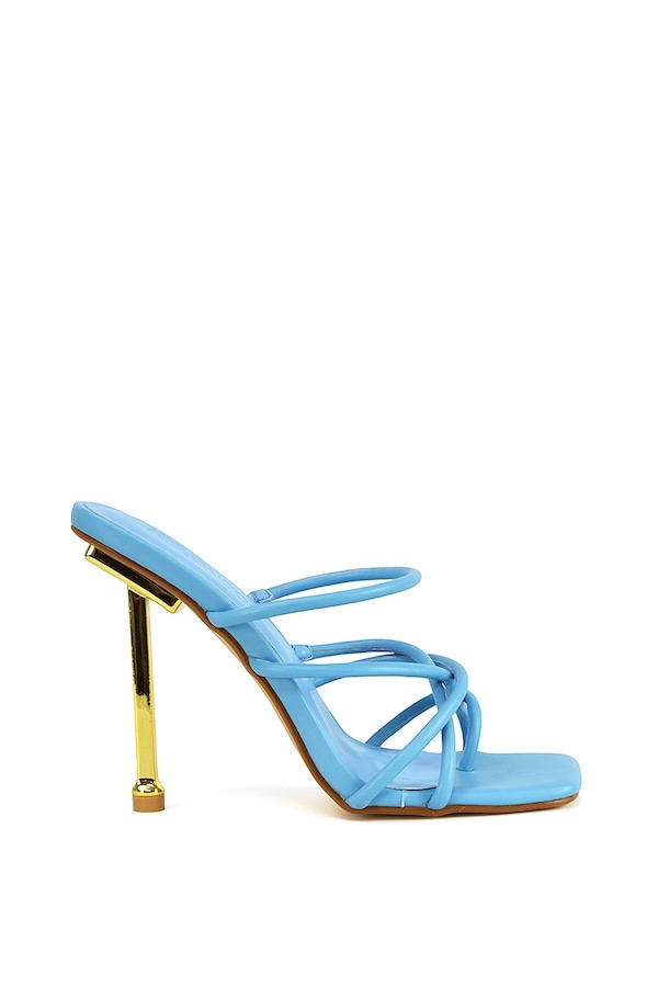 XY London 'Raelynn' Strappy Square Toe Metallic Stiletto High Heels