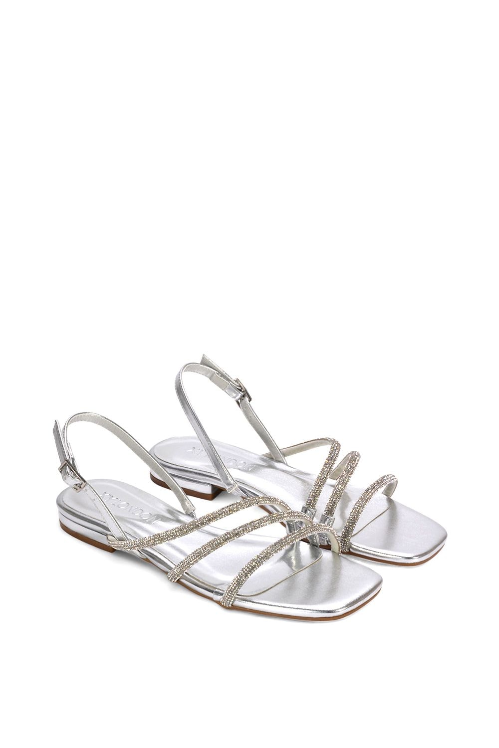 XY London 'Abigale' Strappy Diamante Flat Slingback Sandals With Buckle image 5
