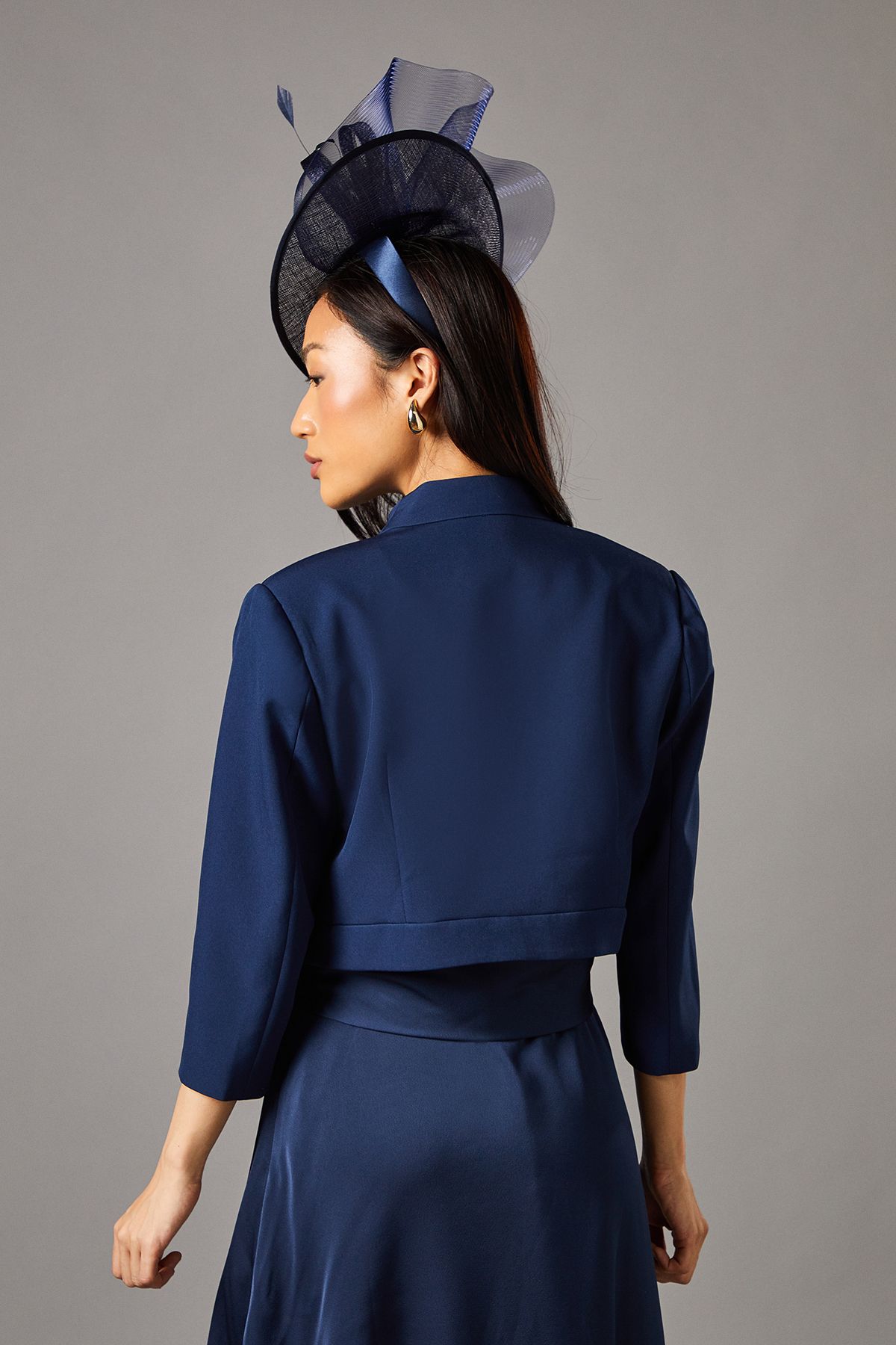Coast Pleat Detail 3/4 Sleeve Crop Jacket Navy image 3