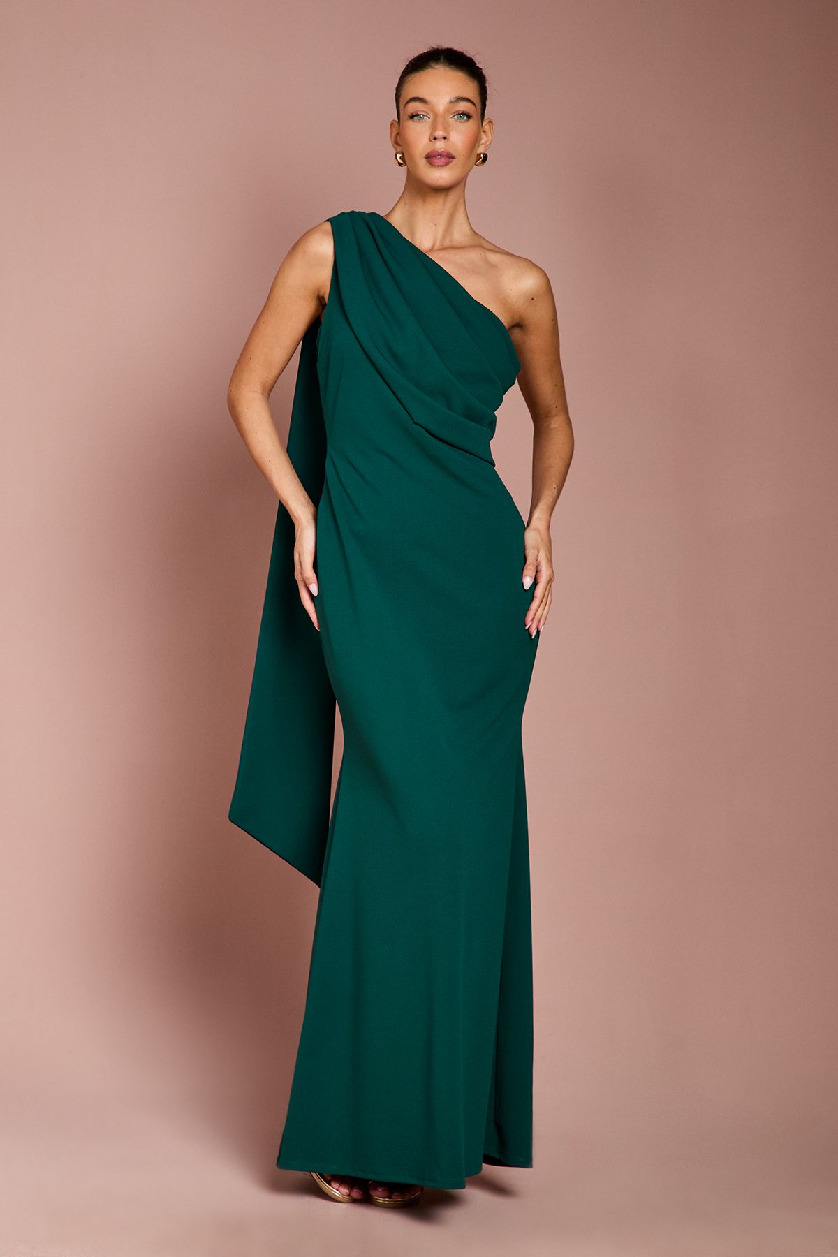 Coast One Shoulder Stretch Crepe Maxi Dress Emerald