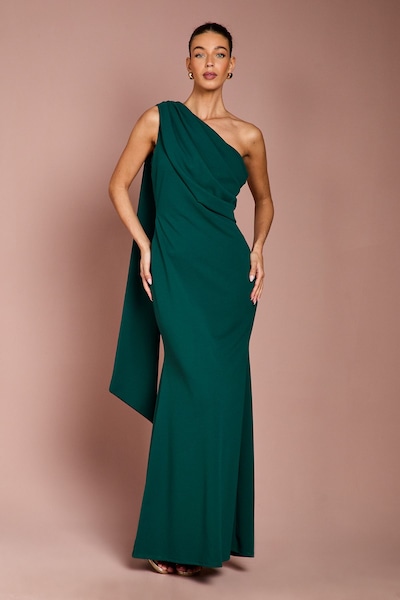 Coast One Shoulder Stretch Crepe Maxi Dress Emerald