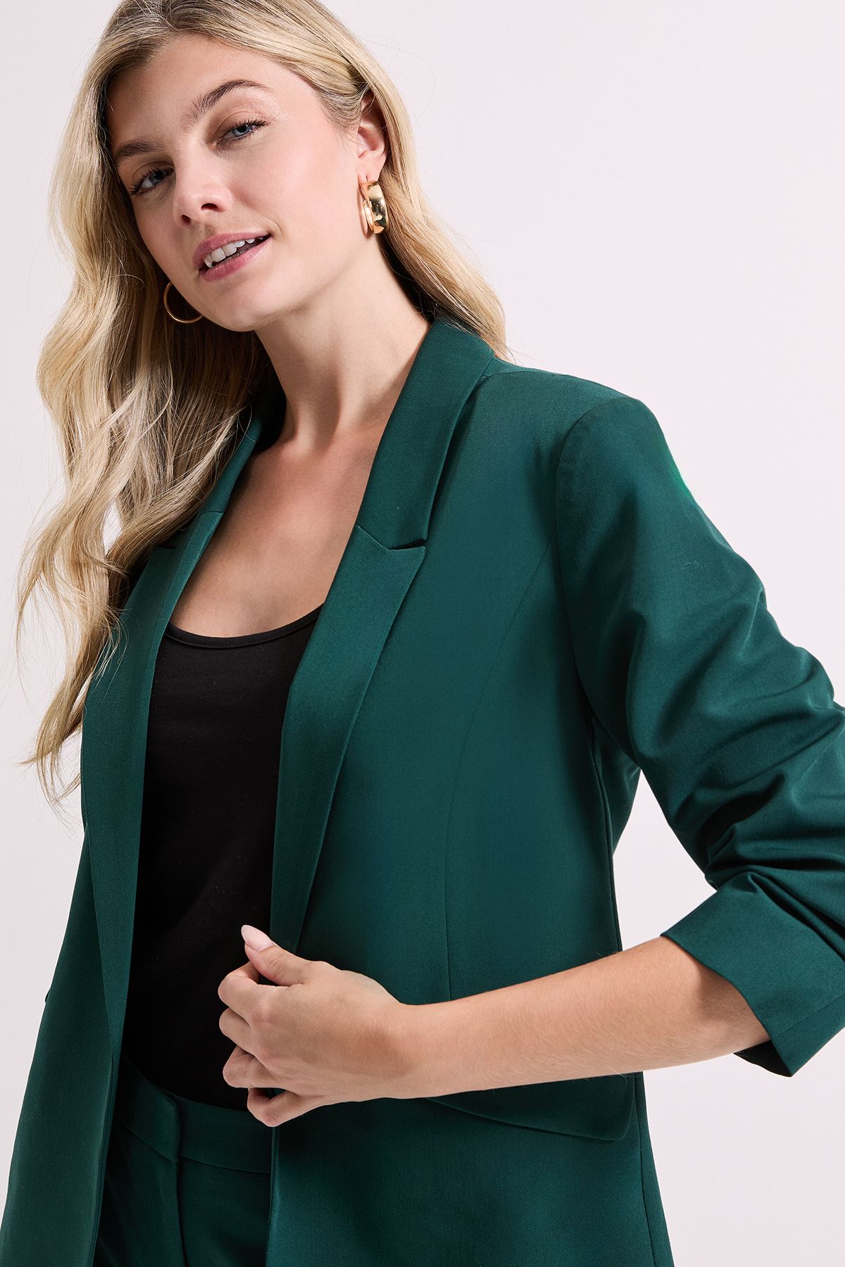 Dorothy Perkins Ruched Sleeve Blazer Forest image 3