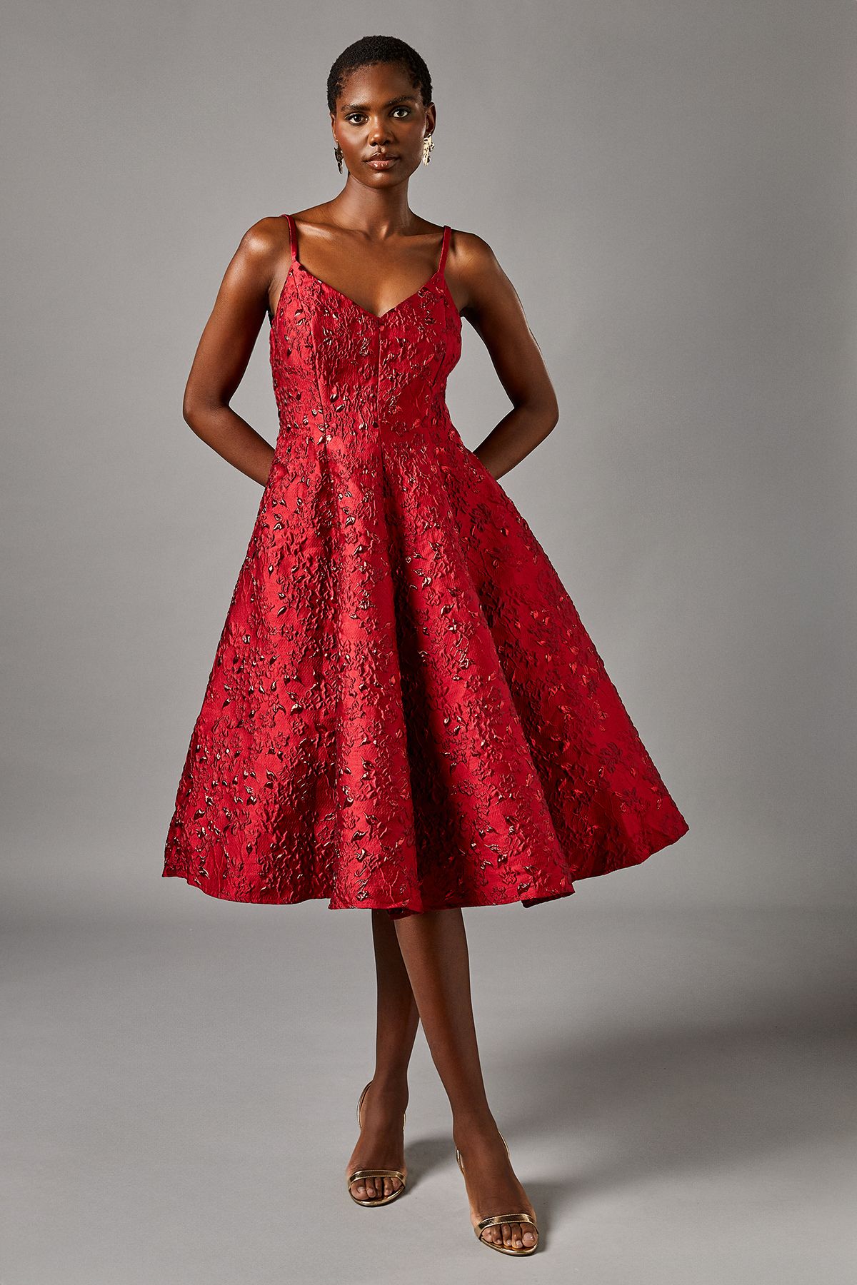 Coast Jacquard Cami Midi Dress Red image 1